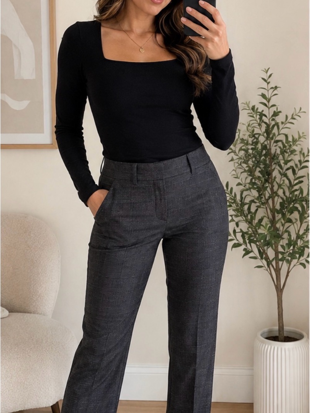 Apt. 9 Women’s Size 4 Modern Fit Charcoal Plaid Dress Pants Straight Leg 30”